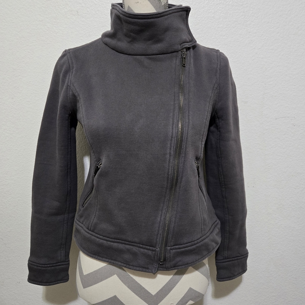 GAP Gray Moto Style Jacket Cotton Blend Asymmetric Zipper Closure Size Small